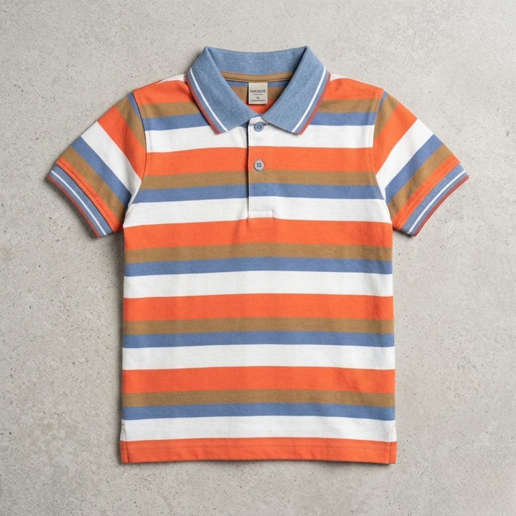 White With Orange Brown Stripes Polo For Boys Secondary image
