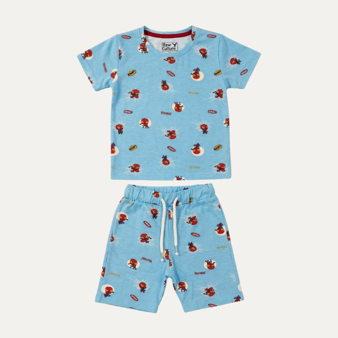 Blue Super Heroes Print Suit For Summers