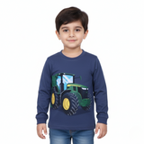 DARK BLUE TRACTOR PRINTED FULL SLEEVES T-SHIRT