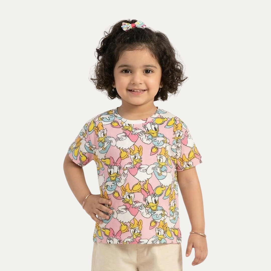 Pink Daisy Duck Print T-shirt Top For Girls Main image