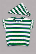 White With Green Stripe Bandana T-shirt Top For Girls