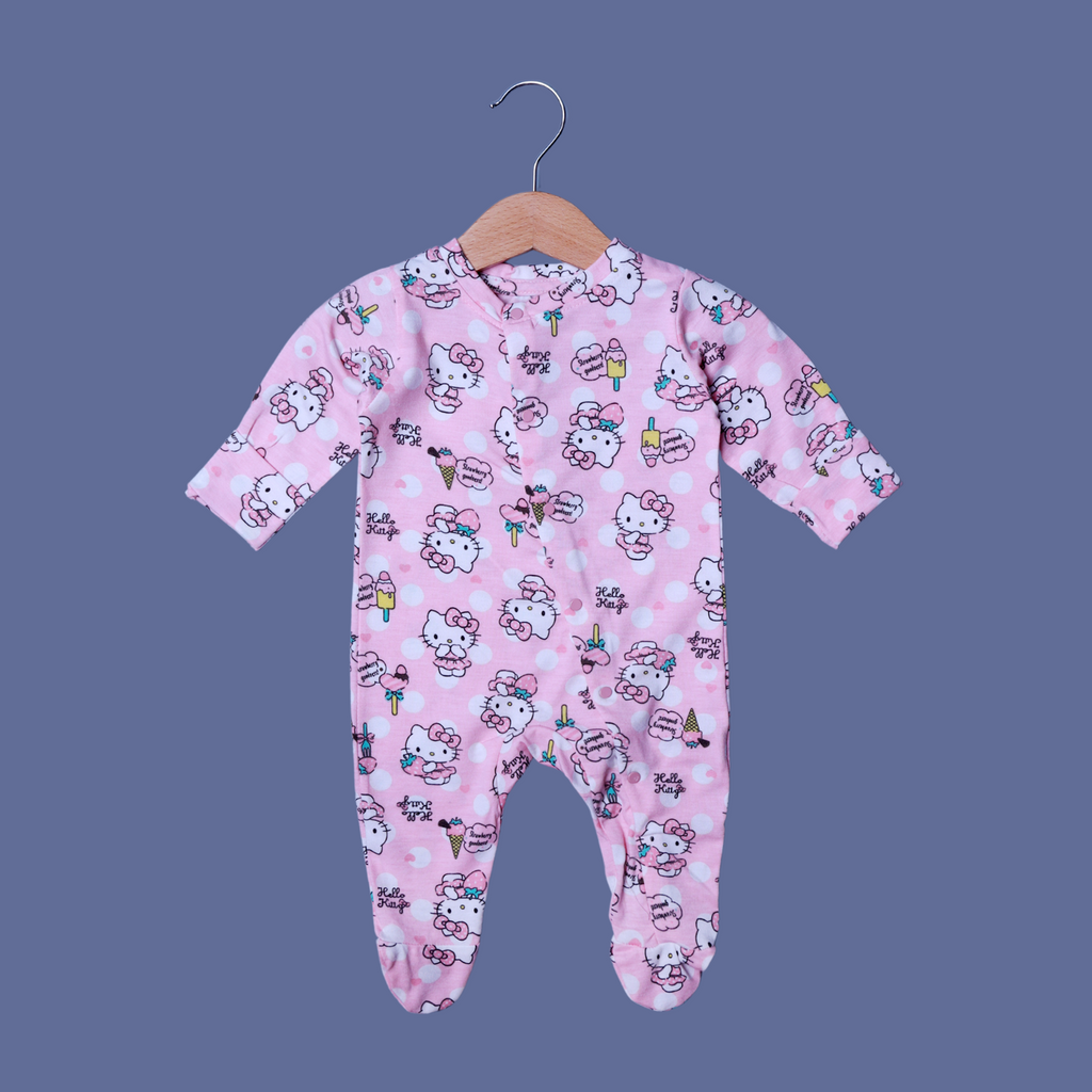 PINK HELLO KITTY PRINT FULL BODY FULL SLEEVES ROMPERS