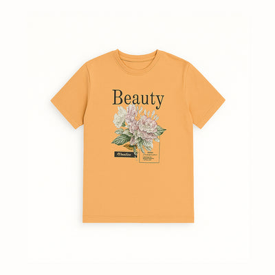 PEACH BEAUTY FLOWERS PRINT T-SHIRT FOR WOMEN