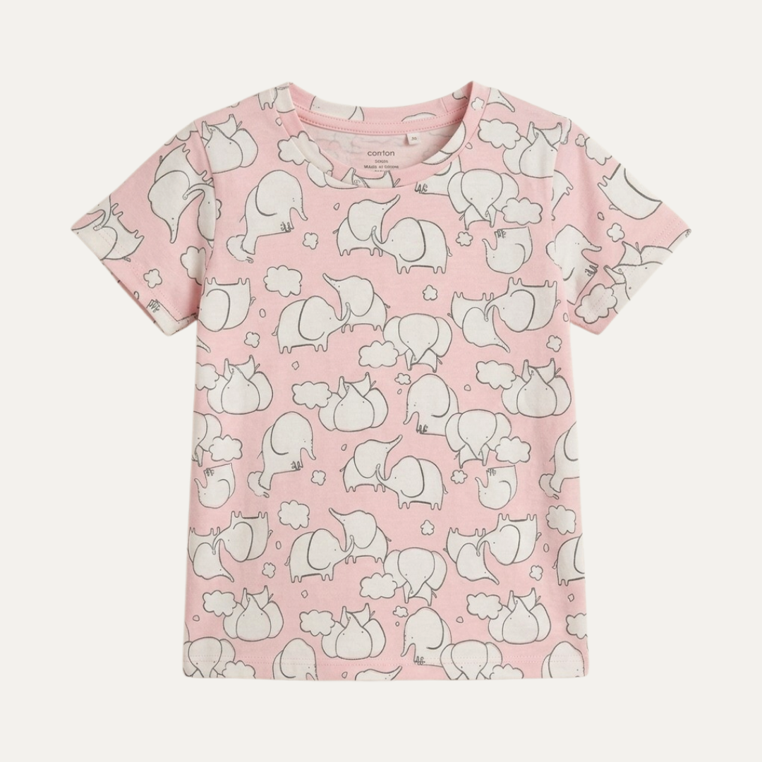 Pink Elephants Print T-shirt Top For Girls Secondary image