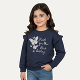 Navy Blue Butterflies Print Fleece Fabric Sweatshirt