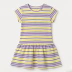 Yellow & Purple Stripes With Hair Band Frock For Girls