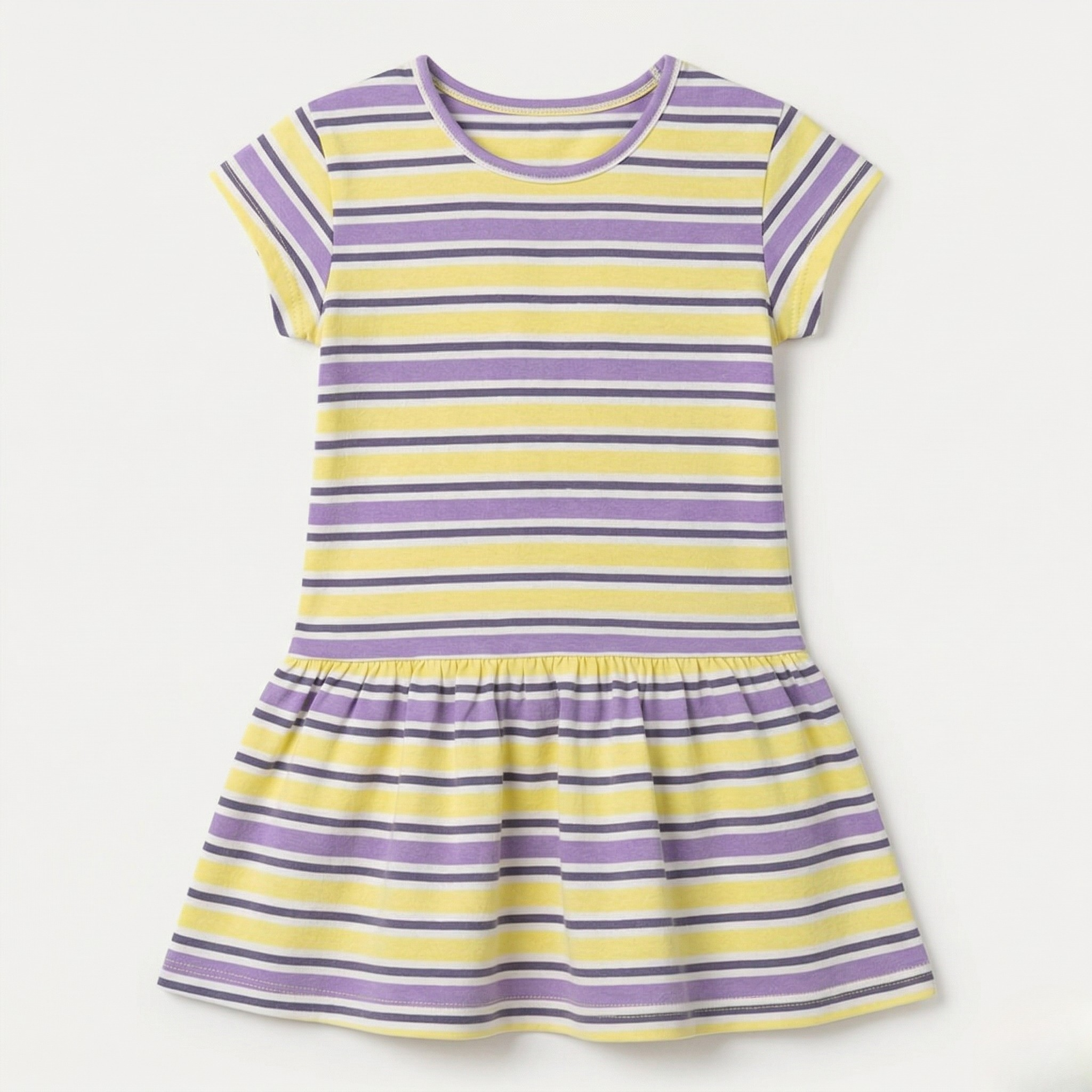 Yellow & Purple Stripes With Hair Band Frock For Girls