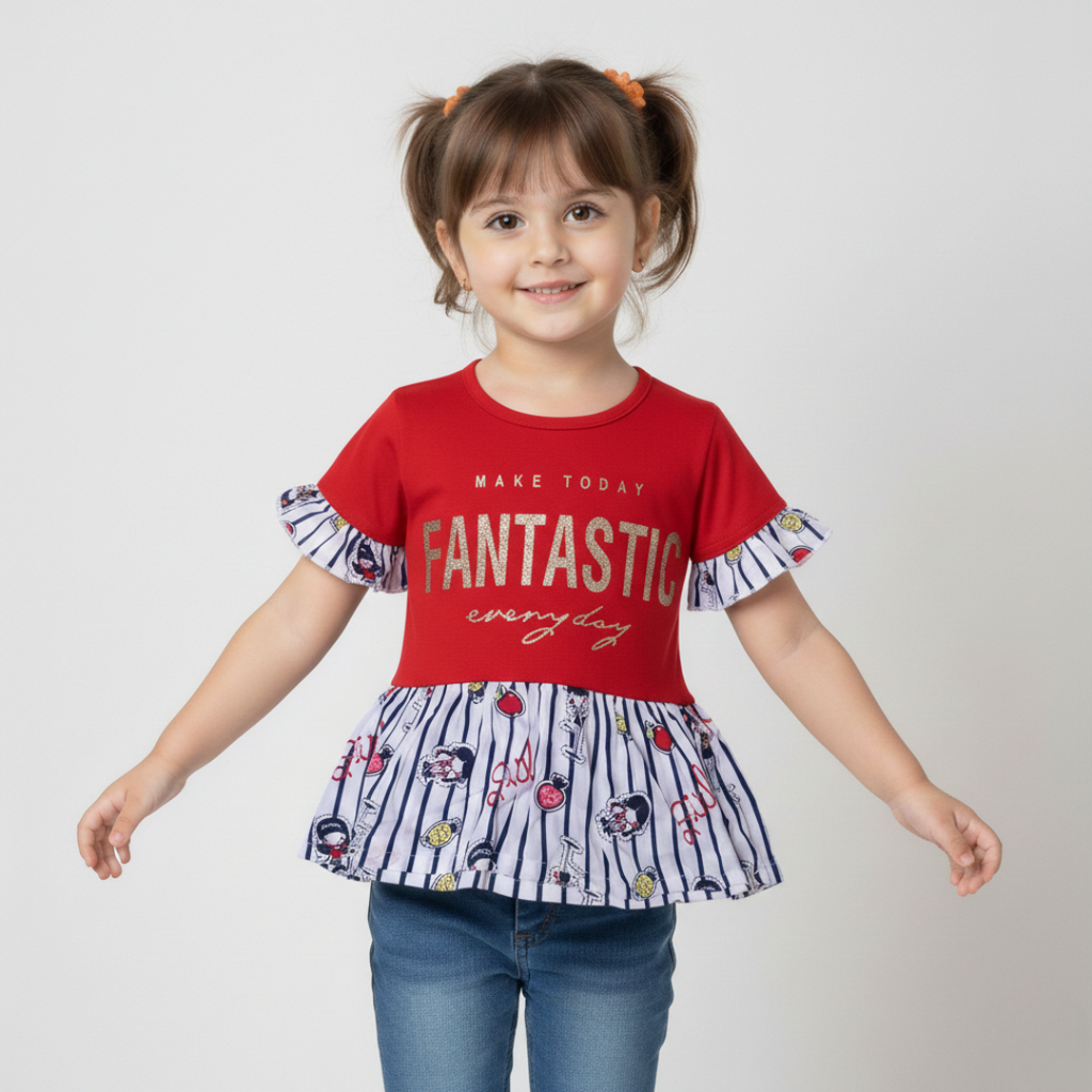 NEW RED FANTASTIC PRINTED T-SHIRT TOP FOR GIRLS