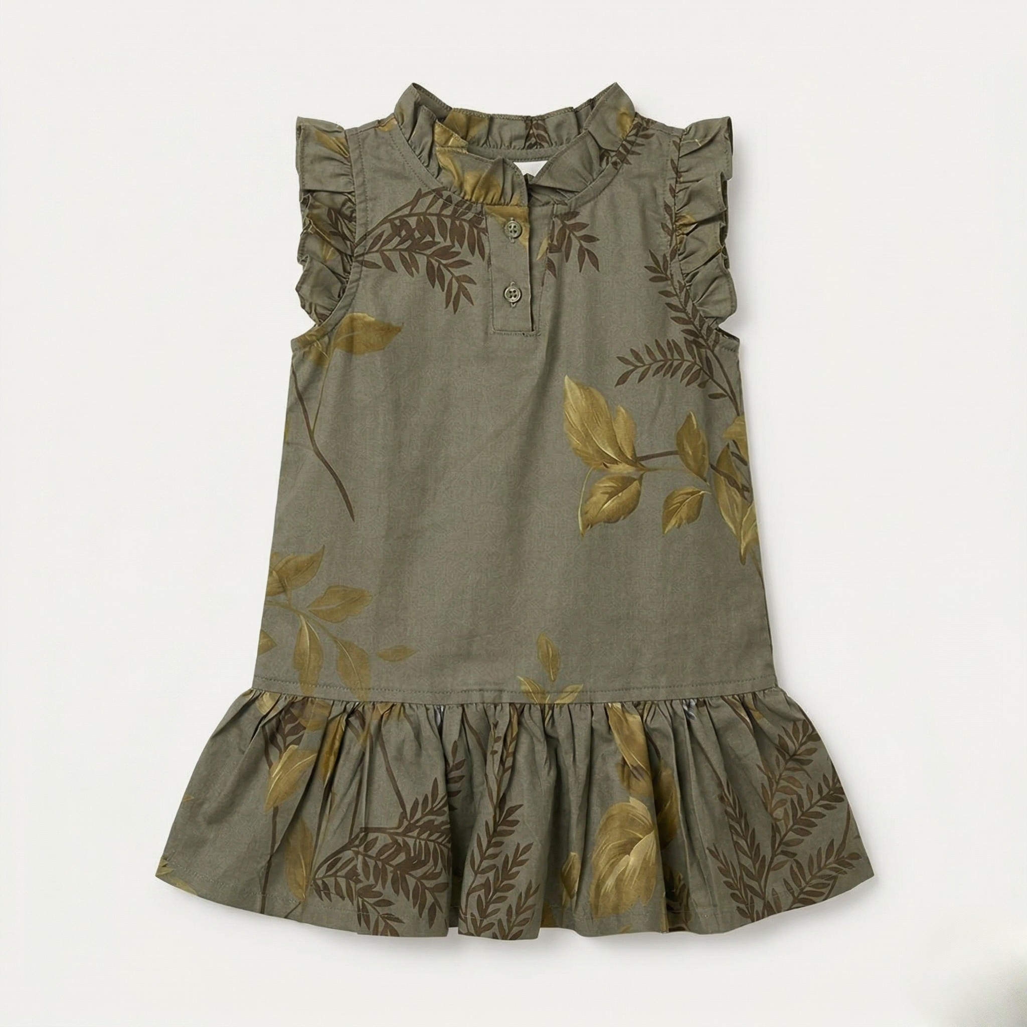 Green Leaves Print Frock For Girls Secondary image