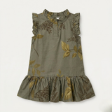Green Leaves Print Frock For Girls