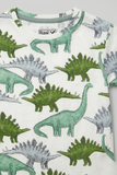 White Dino Print Half Sleeves T-Shirt For Boys