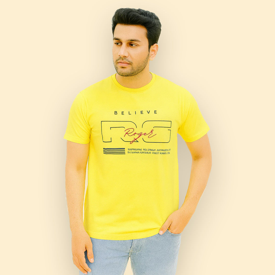 YELLOW "BELIEVE ROGER" PRINT T-SHIRT FOR MEN