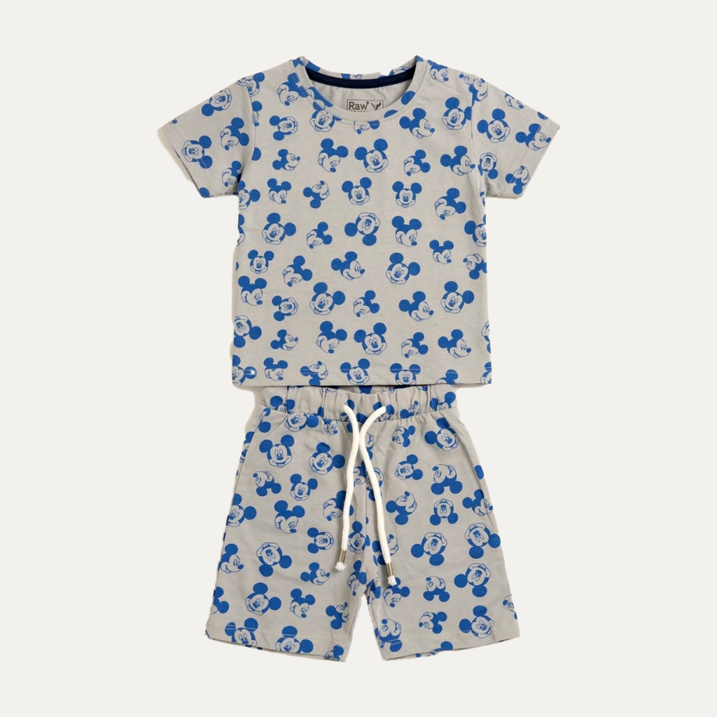 Grey Mickey Mouse Print Suit For Summers