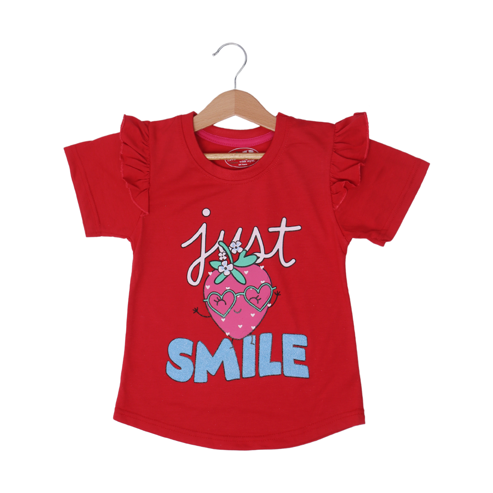 RED "JUST SMILE" PRINTED T-SHIRT TOP FOR GIRLS Secondary image