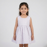 CREAM LEAVES PRINTED FRIL SLEEVES LESS COTTON FABRIC FROCK FOR GIRLS