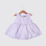 CREAM LEAVES PRINTED FRIL SLEEVES LESS COTTON FABRIC FROCK FOR GIRLS