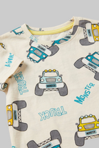 Cream Truck Print Half Sleeves T-Shirt For Boys