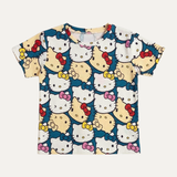 Blue Kitten Print T-shirt Top For Girls