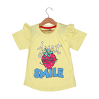 LIME YELLOW "JUST SMILE" PRINTED T-SHIRT TOP FOR GIRLS