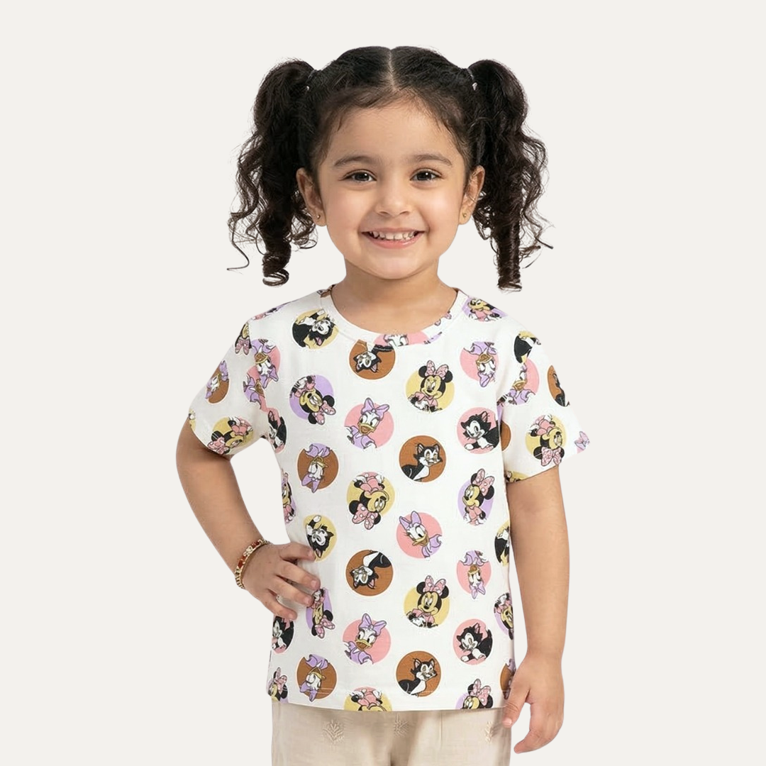 White Mickey & Daisy Print T-shirt Top For Girls Main image
