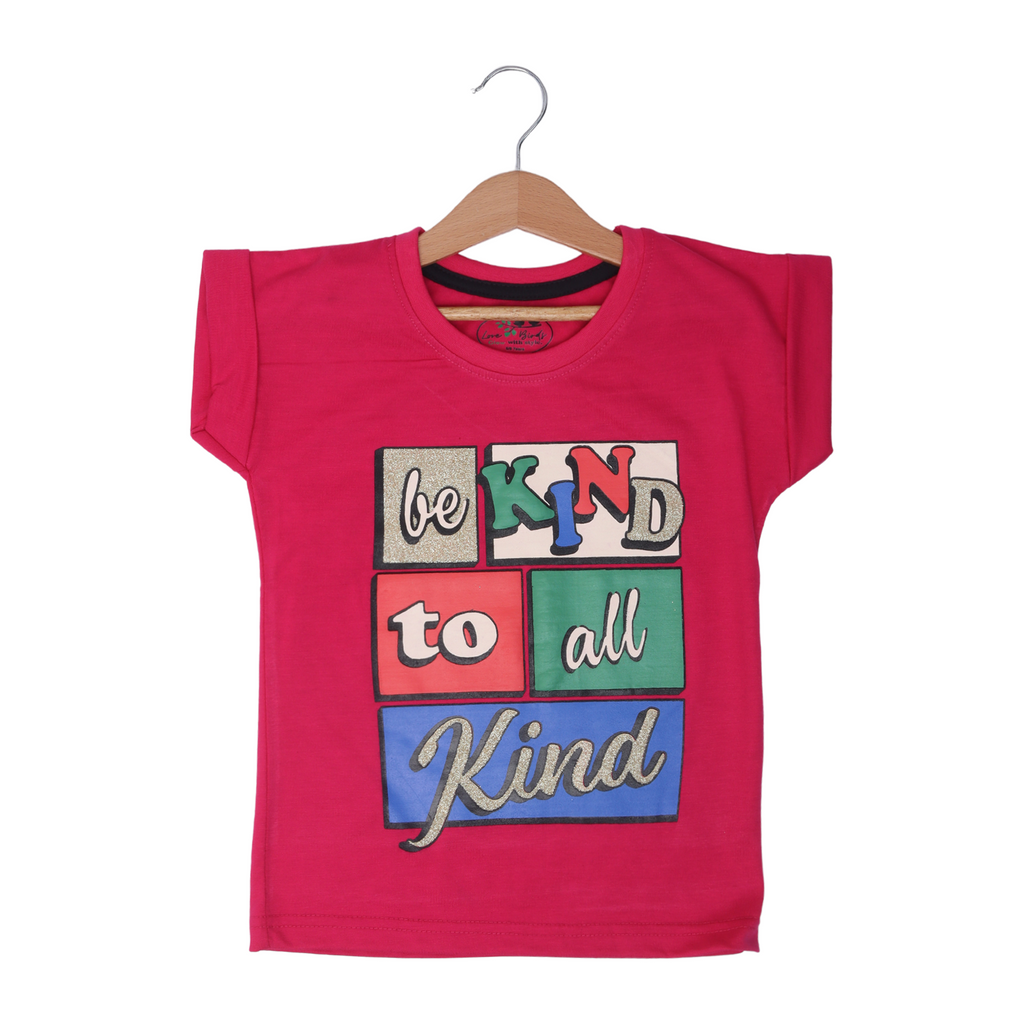 BLUSH PINK "BE KIND TO ALL KIND" PRINTED T-SHIRT TOP FOR GIRLS