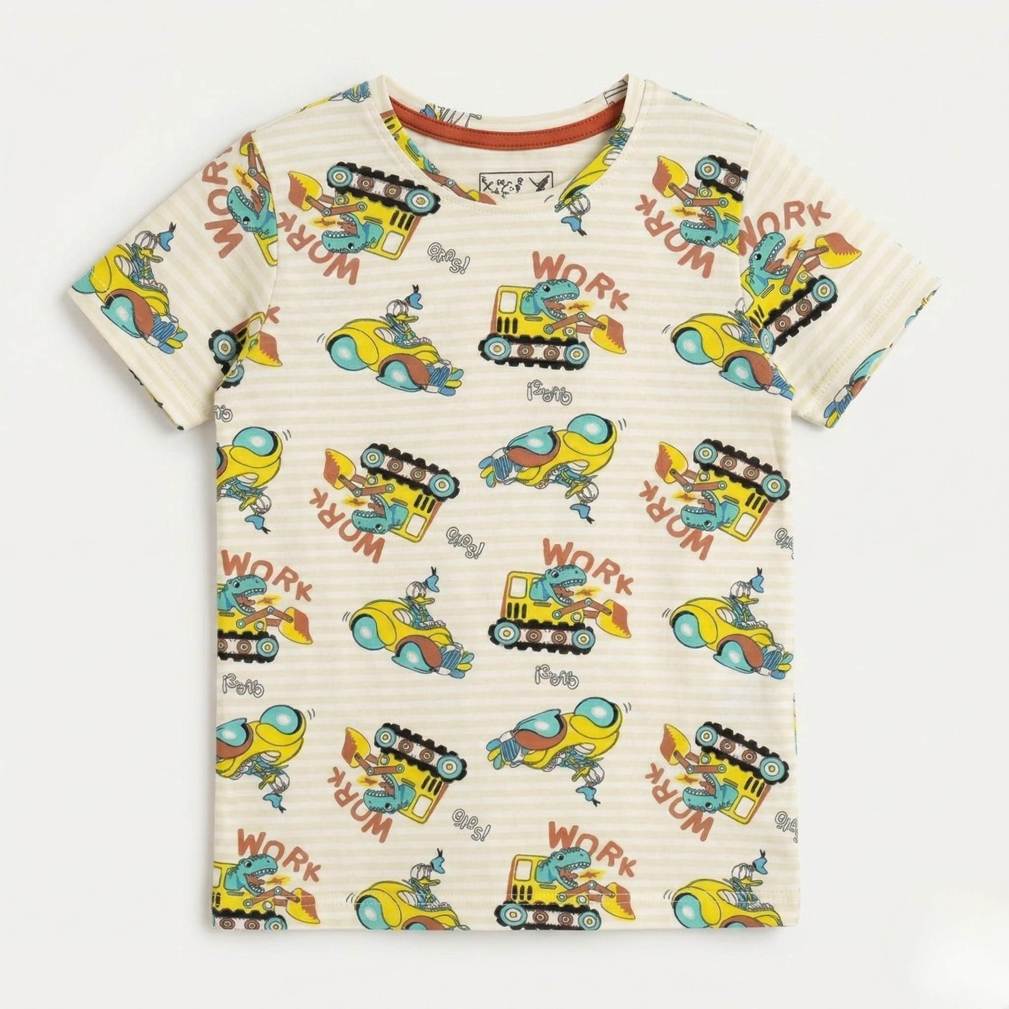 Cream Dragon Print Half Sleeves T-Shirt For Boys Secondary image