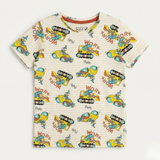 Cream Dragon Print Half Sleeves T-Shirt For Boys