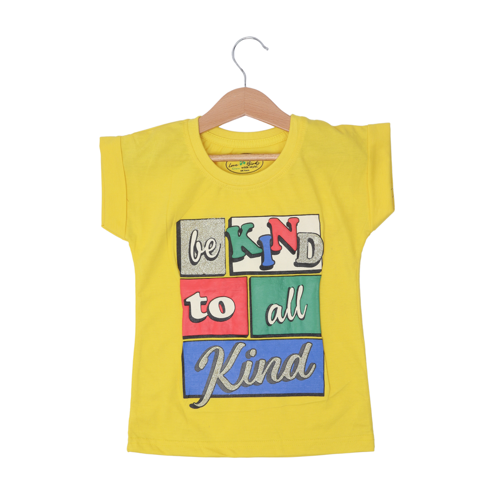 YELLOW BE KIND TO ALL KIND PRINTED T-SHIRT TOP FOR GIRLS Secondary image