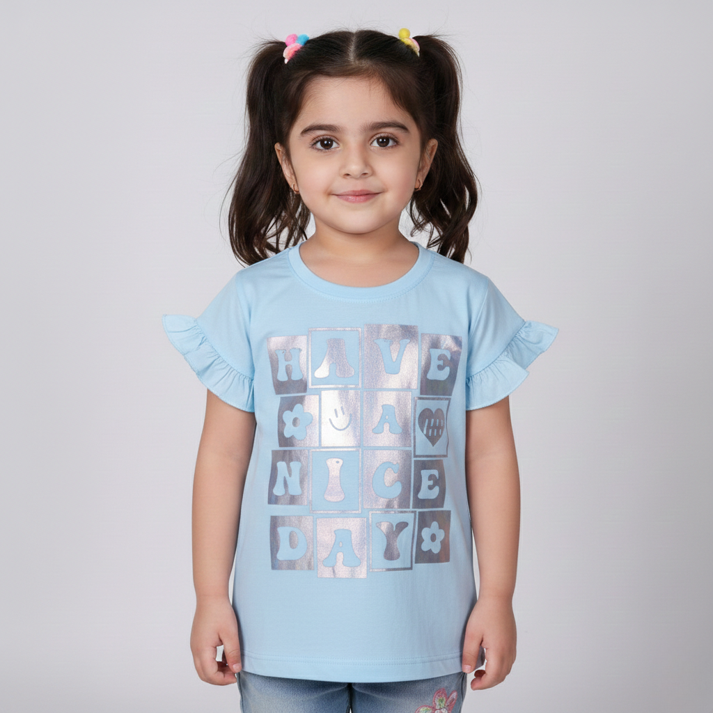 SKY BLUE HAVE A NICE DAY PRINTED T-SHIRT TOP FOR GIRLS
