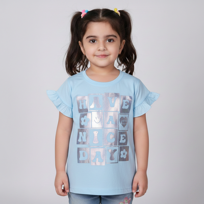 SKY BLUE HAVE A NICE DAY PRINTED T-SHIRT TOP FOR GIRLS