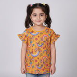 MUSTARD UNICORN & RAINBOW PRINTED T-SHIRT TOP FOR GIRLS