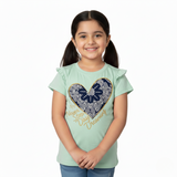 LIGHT SEA GREEN NEVER STOP DAY DREAMING PRINTED T-SHIRT FOR GIRLS