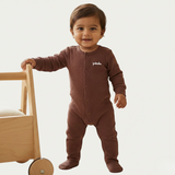 BROWN PANDA RIBBED FABRIC POWER STRETCH FULL BODY FULL SLEEVES ROMPER