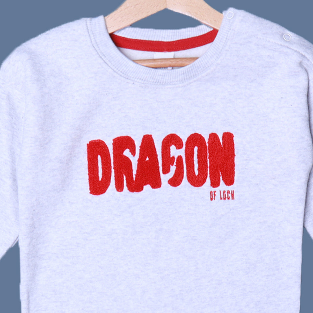 WHITE "DRAGON" EMBROIDERED TERRY FABRIC SWEATSHIRT