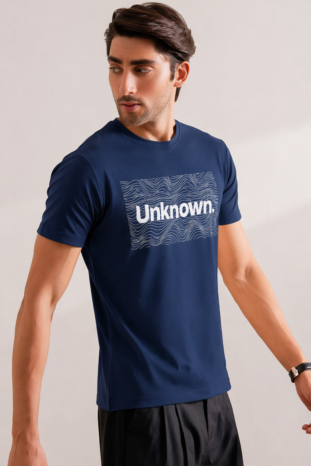 NAVY BLUE "UNKNOWN" PRINT T-SHIRT FOR MEN