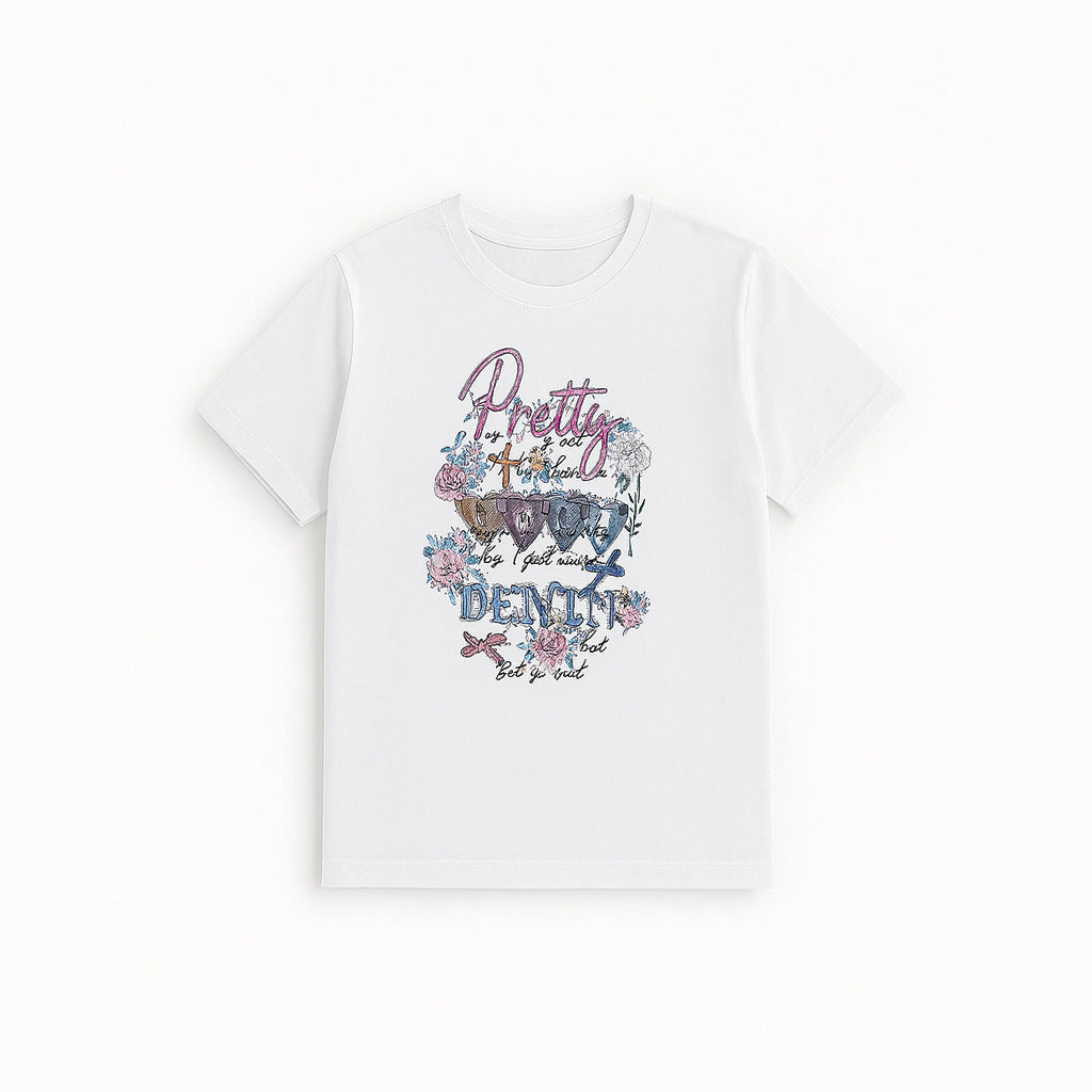 WHITE PRETTY DENIM PRINT T-SHIRT FOR WOMEN Main image