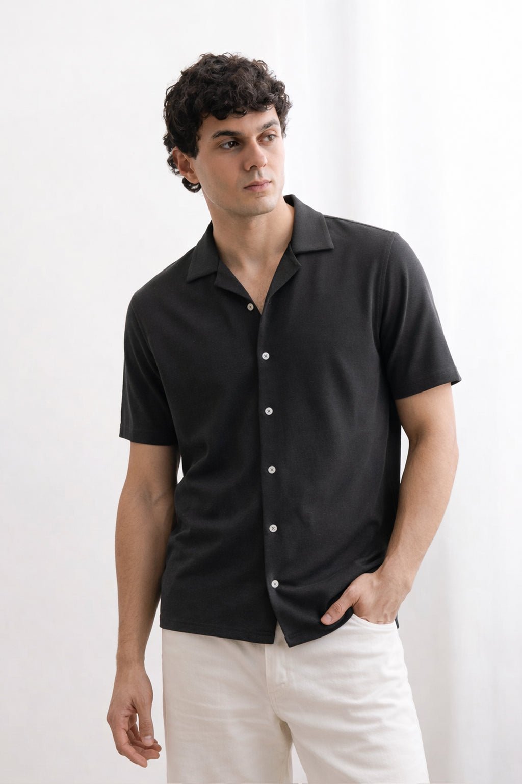 Dark Grey PK Fabric Half Sleeves Casual Shirt For Men