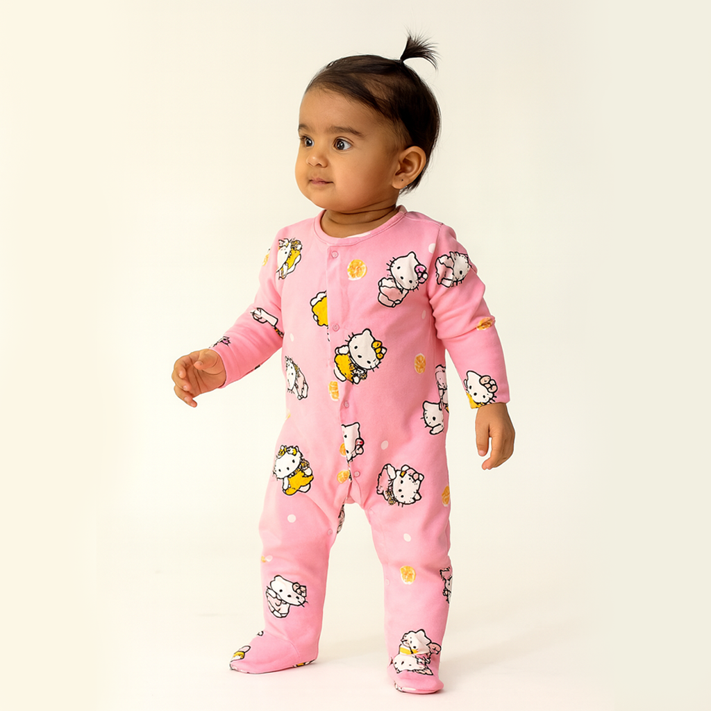 Pink Kitten Print Romper For Winters Main image