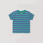 Load image into Gallery viewer, TEAL BLUE WITH PURPLE STRIPES HALF SLEEVES T-SHIRT FOR BOYS
