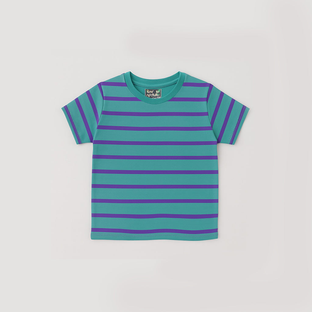 TEAL BLUE WITH PURPLE STRIPES HALF SLEEVES T-SHIRT FOR BOYS