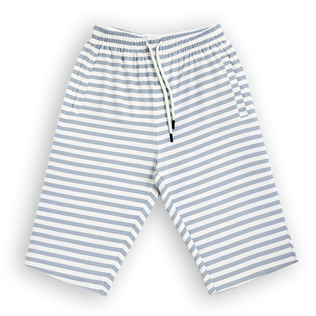 WHITE WITH GREY BIG STRIPES 3 QUARTER SHORTS FOR MENS