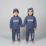 Blue Panda Print Ribbed Fabric Suit For Winters