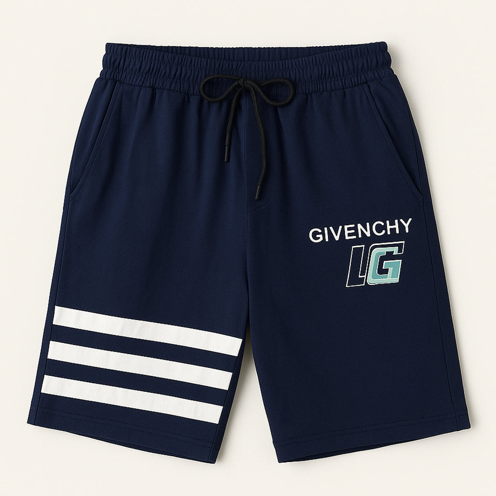 NAVY BLUE GIVENCHY PRINT 3 QUARTER SHORTS FOR MENS