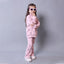 PINK HIGH NECK & FRIL TROUSER "HEARTS" PRINTED RIBBED FABRIC WINTER SUIT
