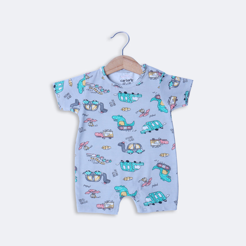 GREY NINO CAR PRINT HALF BODY ROMPER