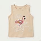 Peach Let's Party Print T-shirt Top For Girls