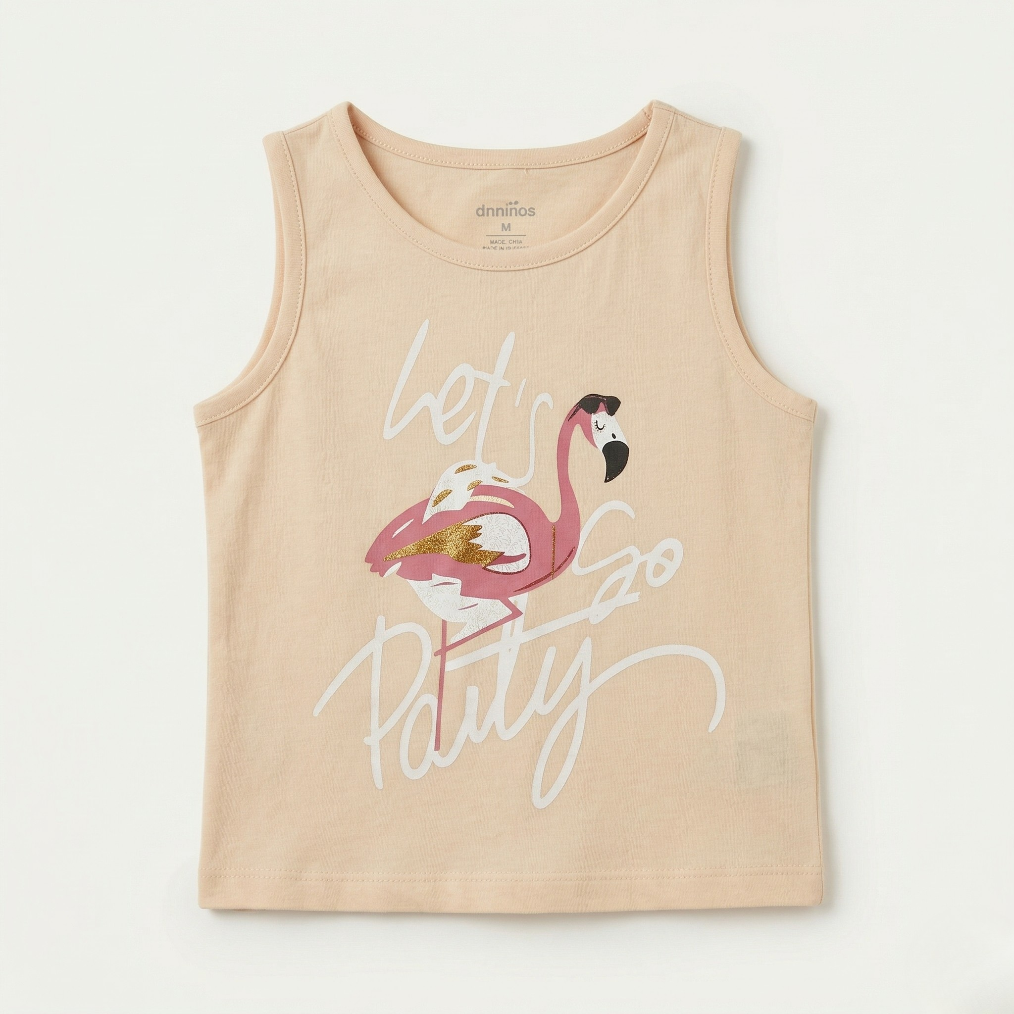Peach Let's Party Print T-shirt Top For Girls