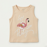 Peach Let's Party Print T-shirt Top For Girls