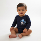 NAVY BLUE SEA HORSE & FISH PRINTED FULL SLEEVES HALF BODY ROMPER
