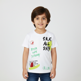 WHITE SKATE ALL DAY PRINT HALF SLEEVES T-SHIRT FOR BOYS